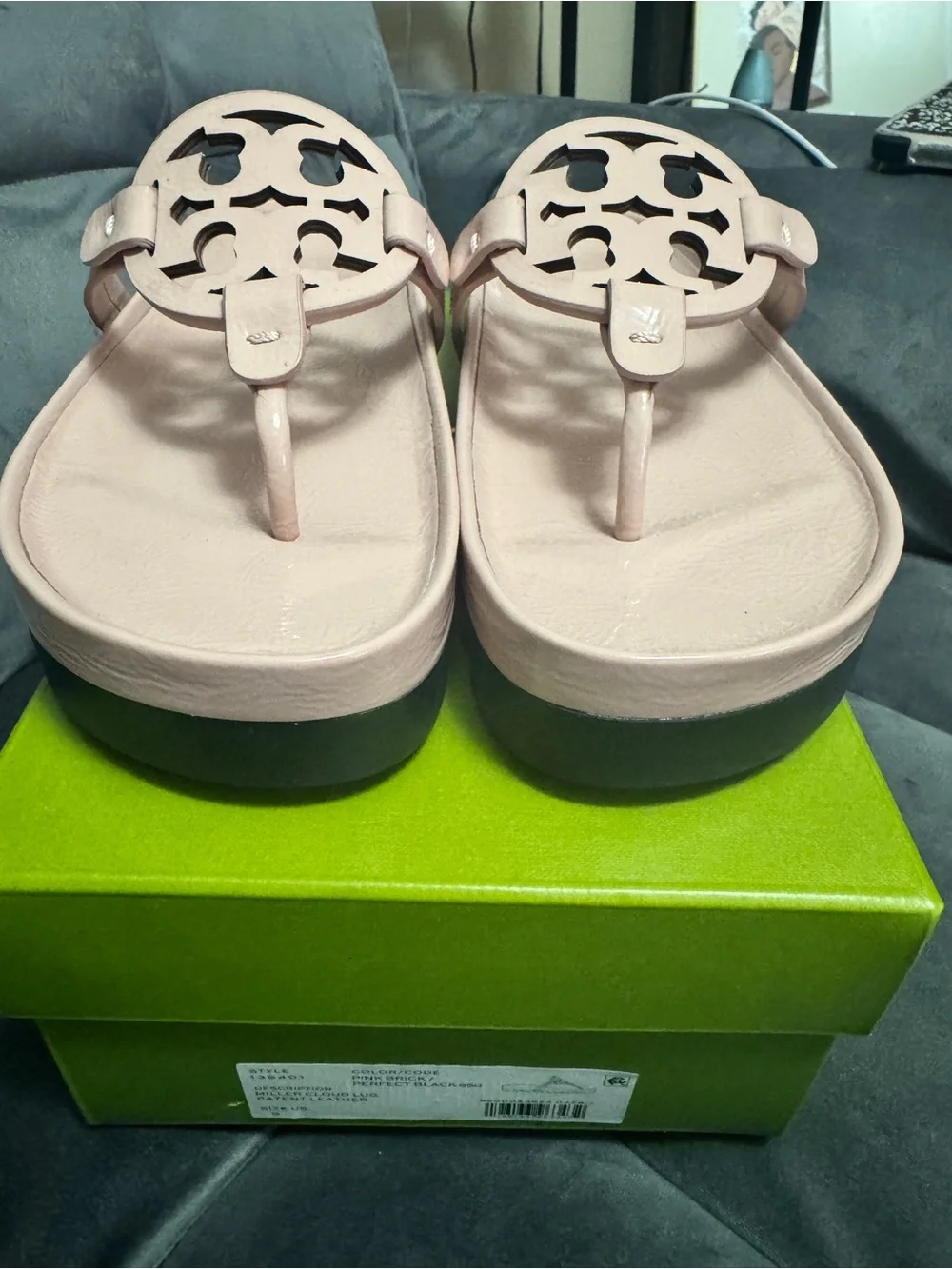 Tory Burch Miller Cloud Lug Patent  Leather Sandals in Pink Brick
